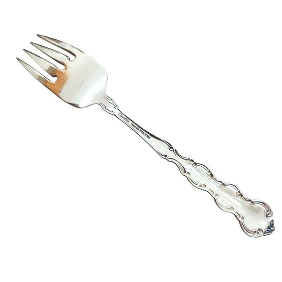 4 Oneida Deluxe Mozart Salad Fork 6.5" scalloped baroque scrolls 80s vtg - Picture 6 of 9